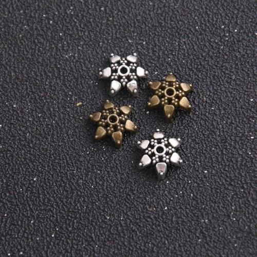 30pcs 13*13mm Two Color Craft Metal Hollow Flower Beads Caps Tassel End Caps DIY Jewelry Charm Receptacle Accessories