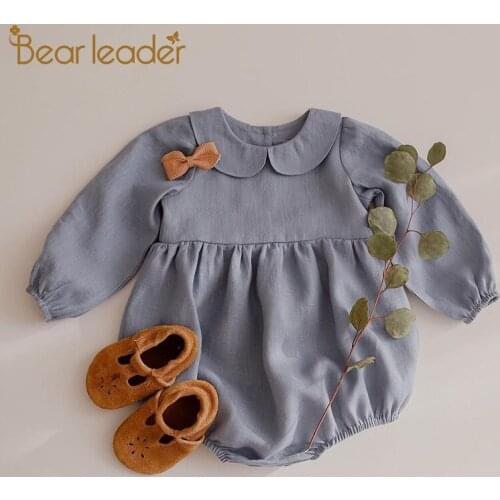 Bear Leader Spring Autumn New Cute Baby Rompers Newborn Boys Clothes Peter Pan Collar Cotton Jumpsuit Infant Christmas Outfits