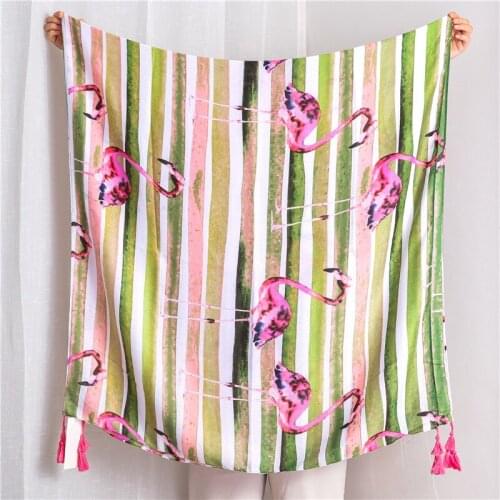 2019 Newest Beautiful Flamingo Print Tassel Scarves Shawls Beautiful Cotton Beach Stripe Wrap Scarf Hijab Muffler Free Shipping