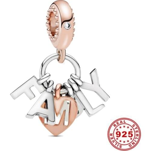 New 925 Sterling Silver Bead Family Letters Dangle Charm DIY fine beads Fit Original Pandora Charms Bracelet Jewelry 2021