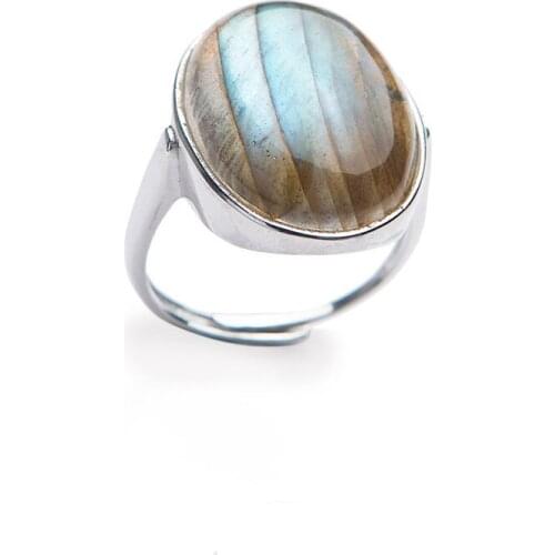 Genuine Strong Rainbow Light Labradorite Gems Stone Fashion Wedding Party Rings Adjustable Size