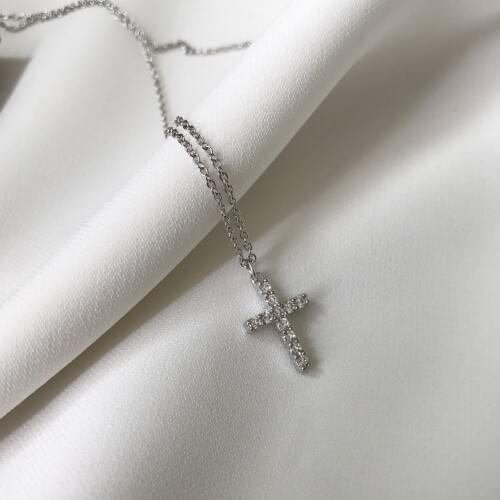 925 Sterling Silver Simple Design Fashion 2019 Crystal Cross Pendant Necklace Link Chain Christian Jesus Necklace Christmas Gif