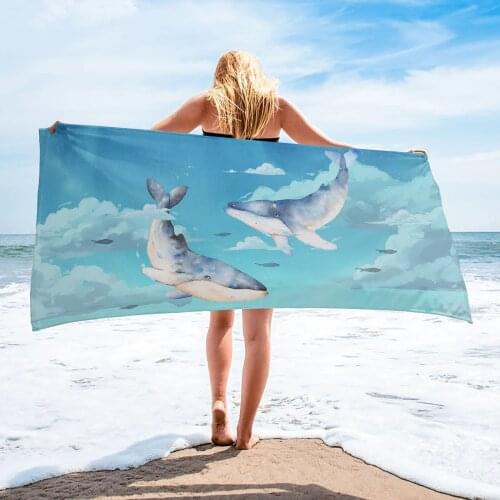 Whale White Cloud Blue Sky Watercolor Beach Towel Luxury Quick-dry Microfiber Bathroom Bath Towels Yoga Mat Picnic Blanket