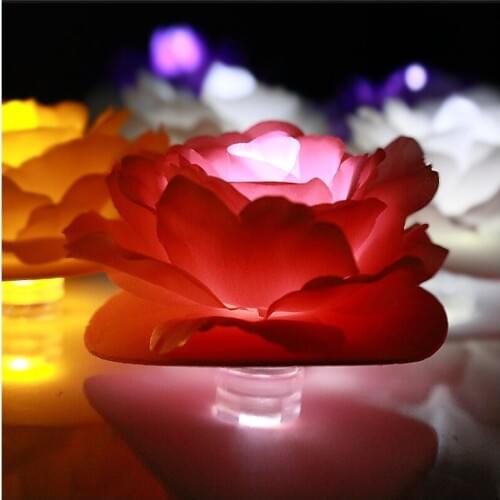 Romantic LED Waterproof Fabric Rose Decoration Lights Candle Lights Night Roses Wedding Event Party Supply Battery Operated