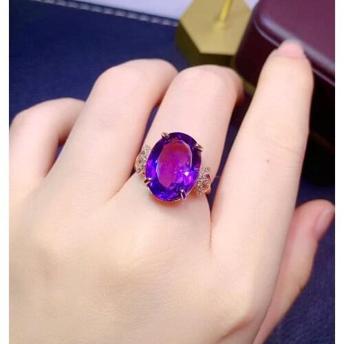 Luxury Natural Amethyst Ring for Party 12mm*16mm Oval Cut Real Amethyst Silver Ring Fashion 925 Silver Amethyst Jewelry