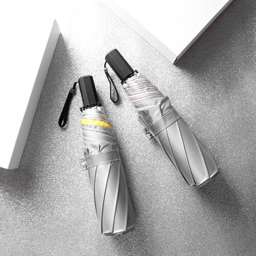 Silver Pocket Folding Umbrella Clear Umbrella Sunscreen Windproof Girl Women Sunny Rain UV Upf 50+ Gift Rain Gear B50