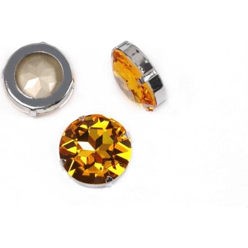 Round Light Topaz Sew On Rhinestones Crystal Glass Sewing Rhinestones Pointed back Jewelry Round Chamfering For Garment Craft