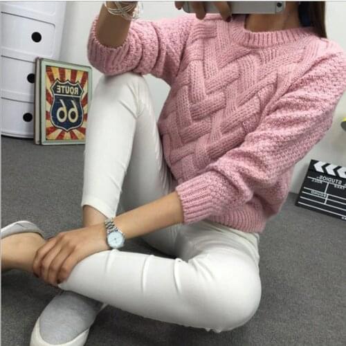 Winter O-neck Womens Sweater Jersey Woman Mohair Knitted Twisted Thick Warm Ladys Pullover College Jumper Women Pink Gray