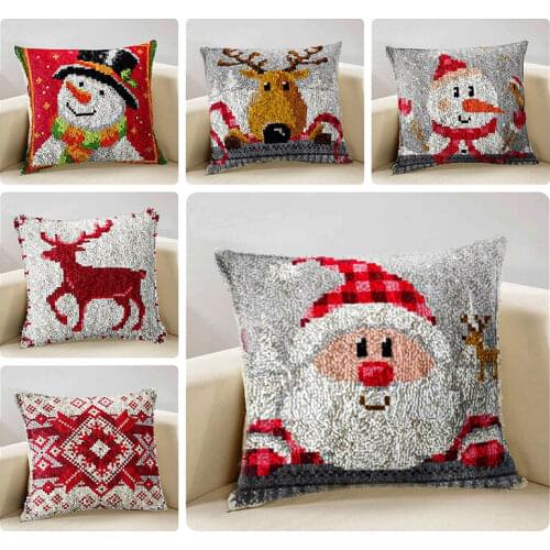 Merry Christmas Carpet Embroidery Fits Foamiran Latch Hook Rug Kits Needlework Set with Latch Hook Pillow Do It Yourself Rugs G