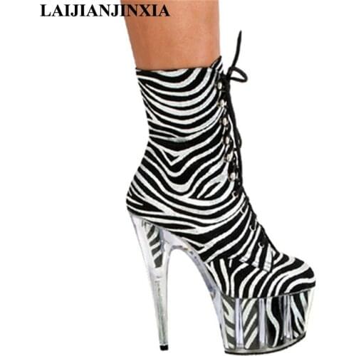 LAIJIANJINXIA Zebra Spring Sexy 15cm Ultra High-Heels Platform Shoes Night Party Pole Dancing Shoes Ankle Boots Dance Shoes
