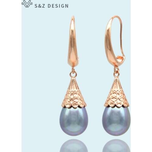 S&Z New Long Bohemian Vintage Imitation Pearls Water Drop Earrings 585 Rose Gold For Women Wedding Party Fashion Jewelry