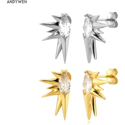 ANDYWEN 925 Sterling Silver Spike Stud Earring Ovals Eye Jewelry For Women Women Purple Clear Zircon Black Fine Crystal Wedding