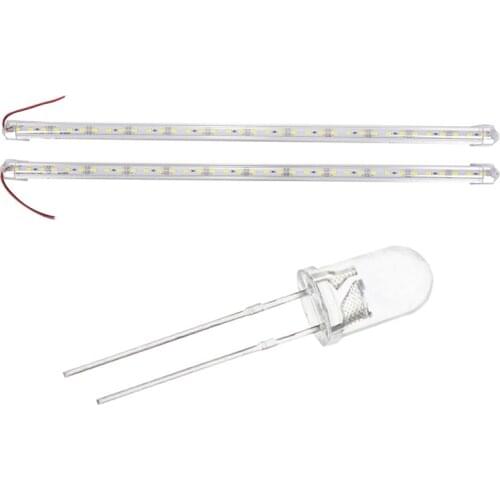 2 Pcs Aluminum Alloy Rigid LED Strip Rod Light Waterproof 12V 50CM Warm White & 100 Pcs 5Mm 10 Color LED Diode Lights Bulb Lamps