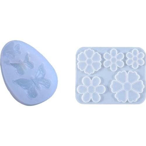 1Pcs UV Resin Jewelry Liquid Silicone Mold Animal Butterfly & 1X DIY Crystal Epoxy Mold Handmade Five Petals