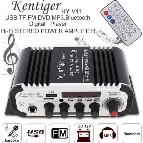 2CH HI-FI Bluetooth Car Audio Power Amplifier FM Radio Player Support SD USB DVD MP3 Input for Car Motorcycle Home Audio