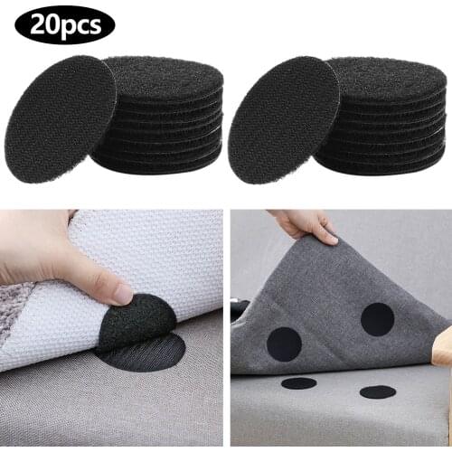 20PCS Round Non-Slip Fabric Adhesive Pads Hook and Loop Fasteners for Bed Sheet Carpet Tablecloth Sofas Cushions Floor Mats
