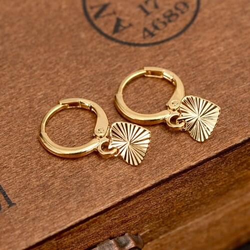 24 k Fine Yellow Solid Gold FINISH Heart Earrings Women/Girl,Love Trendy Sincere Jewelry for African/Arab/Middle Eastern gift
