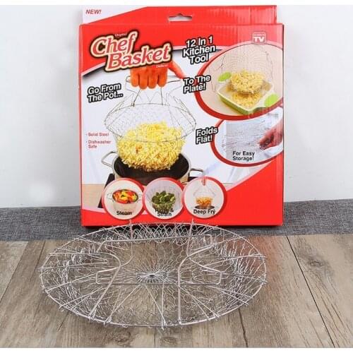 304 flour sieve Chef basker creative kitchen round stainless steel fried folding basket TV shopping hot chef basket
