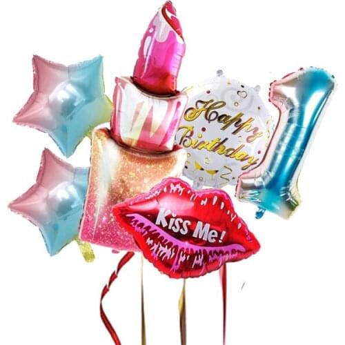 6Pc Party Balloon Lip Kiss Me 32 Inch Multicolor Number Balloon Helium Balloon Spa Party I Love You Wedding Birthday Balloon