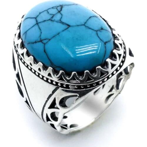925 sterling silver Big Turquoise Stone Men 'S Ring