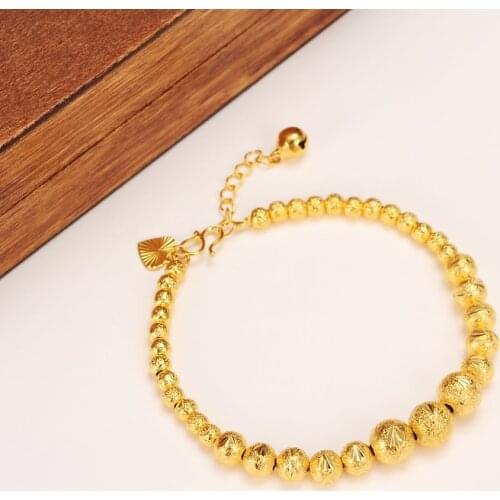 Bangrui 17mc + 4cm Gold Ball Bangle for Women Gold Color Round Beads Bracelets Ethiopian Jewelry African Hand Chain Arab Items