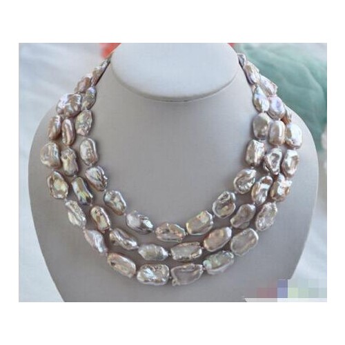 Free shipping hot sale Women Wedding Bridal Jewelry >> black freshwater pearl 15 strand gray Genuine leather cord necklace19-23