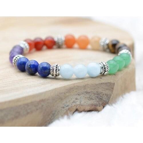 NAPOLN Handmade Beaded Colorful Yoga Bracelet Stone Men Beads Bracelet Charm Energy Elastic Bracelets For Women