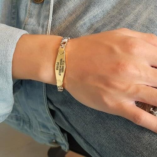 Men Women Stainless Steel Customize Name Date ID Bracelet Hollow Heart Chain Link Bangles For Party Gift