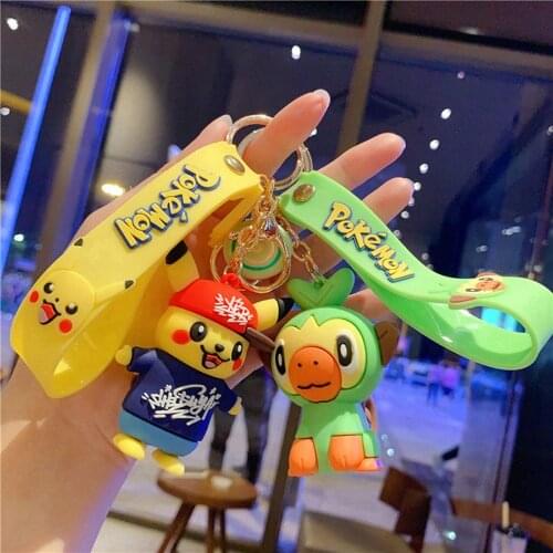 Pokemon Keychain Pikachu Psyduck Pokémon Keychains Keyring Action Figure Cartoon Model Car Pendant Kawaii Cute Kids Toys Gifts
