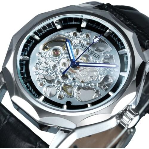 WINNER Automatic Mechanical Mens Watch Luxury Brand Design Leather Strap Skeleton Casual Dress Wrist Watches Male Watch relojes