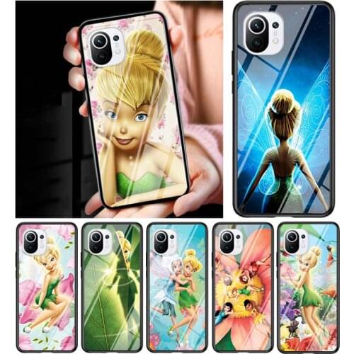 Disney Tinkerbell princess for Xiaomi Mi 11 Ultra Lite 10T Note 10 9T Pro CC9 CC9E 5G Luxury Tempered Glass Phone Case Cover