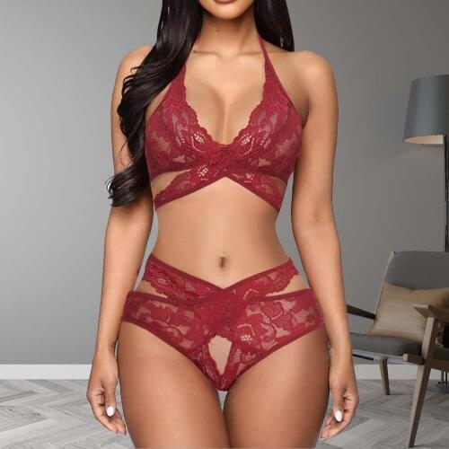 Women Sexy Lingerie Cross Lace Bra Briefs Plus Size Womens Underwear Set Sex Transparent Erotic Lenceria Mujer Porno Sleepwear