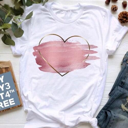 Pink Love Heart Graphic Print T-shirt Women Summer Fashion Streetwear Tshirt Harajuku AestheticO-neck White Tops Female T Shirts