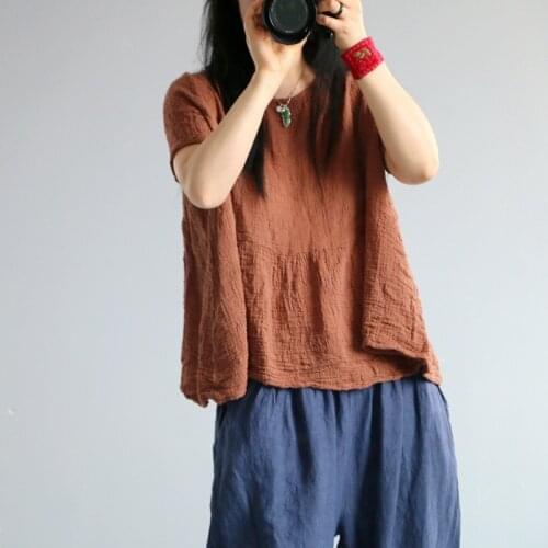 Women Summer Plus Size Loose Solid Color Cotton Linen T-shirt Ladies Retro Cute Tops Female Short Tees Shirt 2020