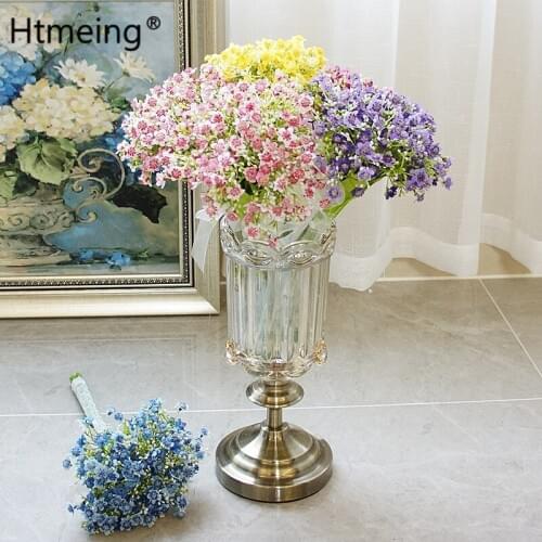 Htmeing New Year Gifts Artificial Flowers Fake Babys Breath Gypsophila White Silk Flowers Bouquet Wedding Party Decor