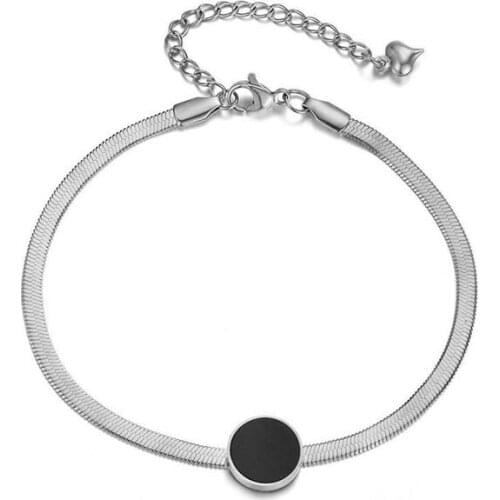 Classic Round Cake Black Shell Chain & Link Bracelets Bangles Jewelry Titanium Steel Charm Bracelet For Women B18003