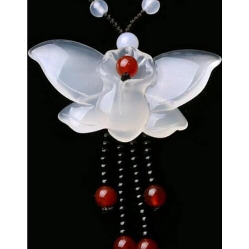 Butterfly sweater chain butterfly flower jadeite necklace couple pendant