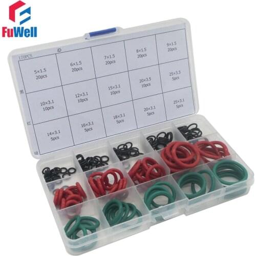 170pcs O Ring Seal Kit 15 Different Sizes NBR VMQ FKM Rubber O-ring Sealing Gasket Assortment Set with Plastic Case