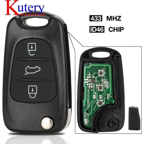Kutery 433MHz Chip ID46 Remote Key Fob for Kia Sportage K2 K3 K5 Soul TOY40 Blade Replacement Folding Flip 3 Buttons Car Key