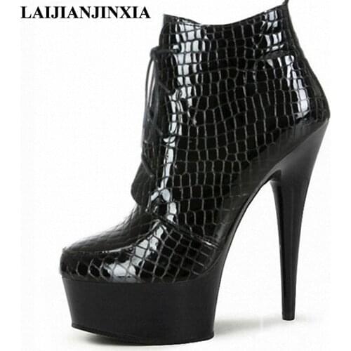 LAIJIANJINXIA New Night Club Party Queen Womens Sexy 15cm High Heel Platform Shoes Ankle Boots Pole Dance Shoes