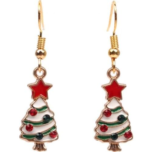 Cute Christmas Tree Pendant Earring For Girls Accessories Fashion Creative Oil Dripping Star Earrings For Women Gift