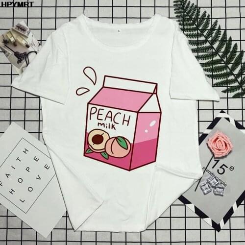 Fashion Trend New Summer T-shirt Cute Japanese Peach Milk Graphic Printed Female T shirt Casual Harajuku Crew Neck Ladies Tshirt