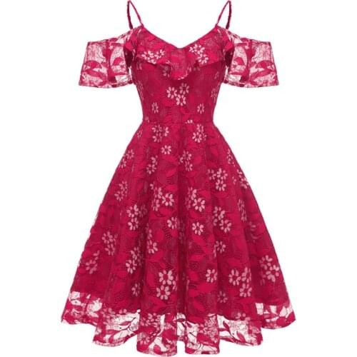 Fashion Lace Sling Sleeve Dress Ladies Vintage Elegant Dresses Slim Fit And Sexy A-line Women Clothing Wedding Ball Party Dress