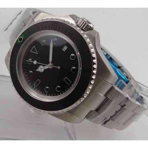 40mm Mens Watch Japan Miyota 8215 Automatic Movement Black Dial Date Cyclops Sapphire Strap Luminous