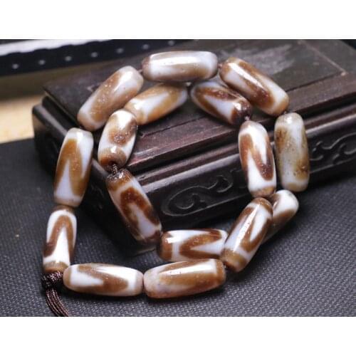 Set of 16 Magic Tibetan Old Agate Sharp Tiger Tooth Tube dZi Bead Prayer Strand LKbrother Sauces Top Qulality Garrentee