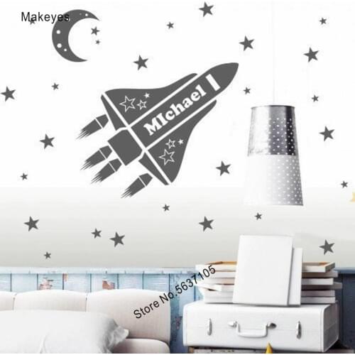 Makeyes Custom Name Wall Sticker Rocket Kids Baby Name Personalized Wall Decals Vinyl Bedroom Decoration Children Gift Q692