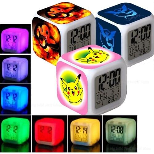 Pokemon Go Alarm Clock Pikachu Poke Ball Change Colors Clock Cartoon Game Luminous Lighting Clock Ringtones Kid Room Decor Gift