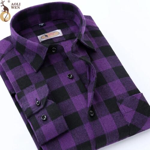 Purple mens printed plaid fashion shirt men casual spring and autumn long sleeves Slim fit shirt cottonComfortable high quality