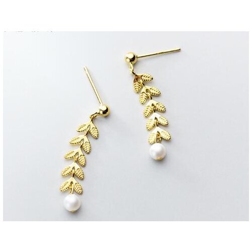 Authentic Real 100% 925 Sterling Silver fine Jewelry wheat &Shell pearl dangle Earrings gtle2857