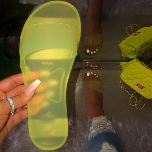 Women Jelly Slippers Summer Candy Colors Transparent Casual Slides Womens Fashion Slip On Flat Beach Indoor Outdoor Shoes 2021